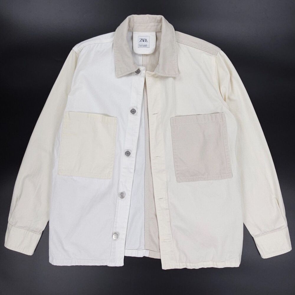 Zara Two-Tone Cream & Beige Lightweight Shirt Jacket